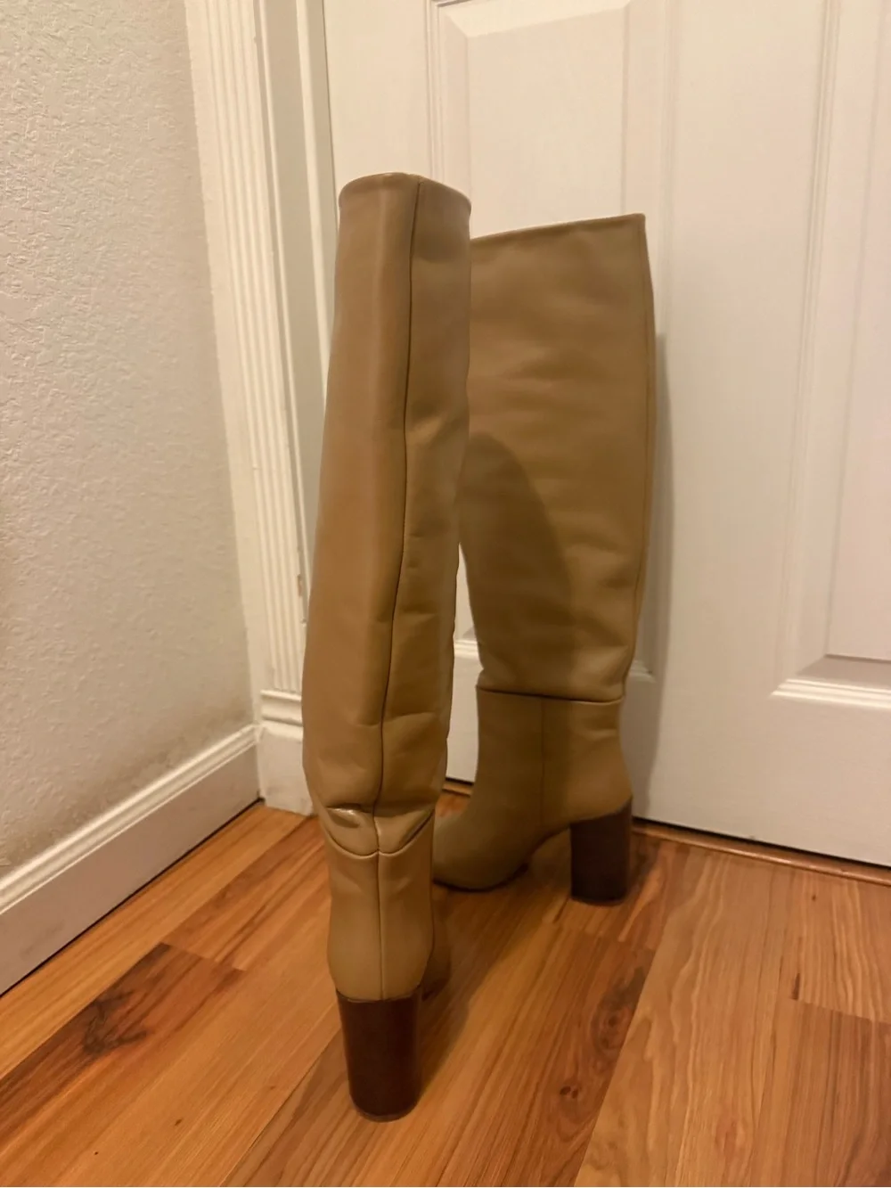 Zara Tan Over-the-Knee Leather Boots